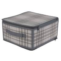 Коробка для хранения Zipper Серая клетка, 30х28х15 см, с молнией, пластик / Коробки, корзины