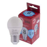 Лампа светодиодная ЭРА LED, 8Вт, E27, шар, матовая, холодный свет / Светодиодные лампы Е27