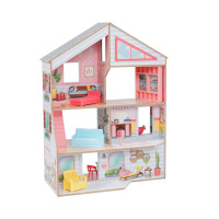 Деревянный кукольный домик "Чарли", открытый на 360°, с мебелью 10 предметов в наборе, для кукол 17 см