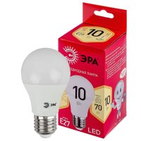 Лампа светодиодная ЭРА LED, 10Вт, Е27, груша, матовая, теплый свет / Светодиодные лампы Е27