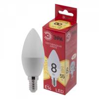 Лампа светодиодная ЭРА LED, 8Вт, E14, свеча, матовая, теплый свет / Светодиодные лампы Е14