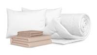 Комплект Одеяло Beat + 2 Подушка Sky + Комплект постельного белья Comfort Cotton, цвет: Льняной / Подушки