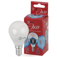 Лампа светодиодная ЭРА LED, 8Вт, E14, шар, матовая, холодный свет / Светодиодные лампы Е14