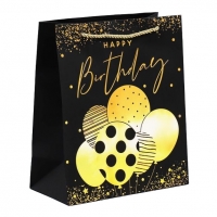 Подарочная упаковка - Пакет подарочный Happy Birthday чёрный крафт 23 x 27 x 11,5 см / Подарочная упаковка