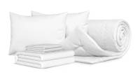 Комплект Одеяло Beat + 2 Подушки Sky + Комплект постельного белья Comfort Cotton, цвет: Белый / Подушки