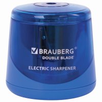 Точилка электрическая BRAUBERG DOUBLE BLADE BLUE двойное лезвие 229605 (1)