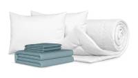 Комплект Одеяло Beat + 2 Подушка Sky + Комплект постельного белья Comfort Cotton, цвет: Серо-голубой / Подушки