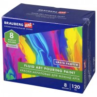 Краски акриловые для техники Флюид Арт 8 цветов по 120 мл Цвета радуги Brauberg 192242 (1)