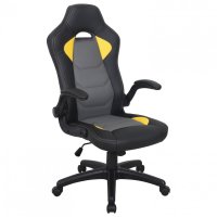 Кресло компьютерное Brabix Skill GM-005 откидные подлокотники экокожа черное/желтое 532494 (1)