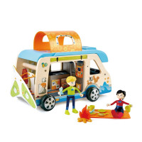 Деревянный кукольный домик "Фургон для приключений", с аксессуарами 20 предметов, 2 куклами в наборе, для кукол 15 см