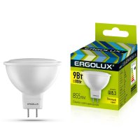Лампа светодиодная ERGOLUX, GU5.3, 9 Вт, 3000К, 180-240 В / Светодиодные лампы GU10, GU5.3, GX53