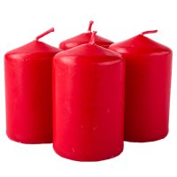 Набор свечей-столбиков LUMI, размер: 4х4х6см, пленка, 4 шт, красный, парафин, стеарин, 6 часов / Свечи