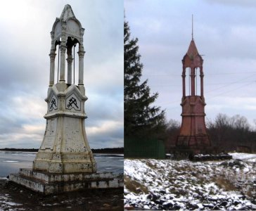 Два памятника-маяка, сооруженные в честь строительства Ладожского канала /  / Ленинградская область