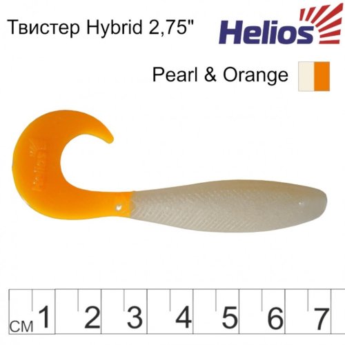 Твистер Helios Hybrid 2,75"/7,0 см, цвет Pearl & Orange 7 шт HS-13-019
