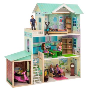 Деревянный кукольный домик "Жозефина Гранд", с мебелью 11 предметов в наборе и с гаражом, для кукол 30 см