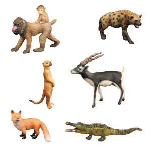 Набор фигурок животных серии "Мир диких животных": антилопа, гиена, лиса, сурикат, крокодил, обезьяна (набор из 6 фигурок)