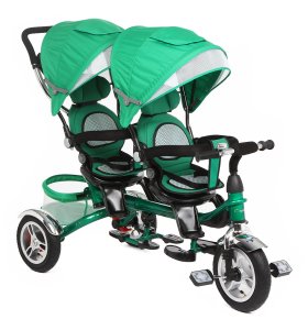 Велосипед 3-кол. для двойни Капелла, (1 шт/к), мод. "TWIN TRIKE 360", цв. GREEN (зеленый), надув. колеса