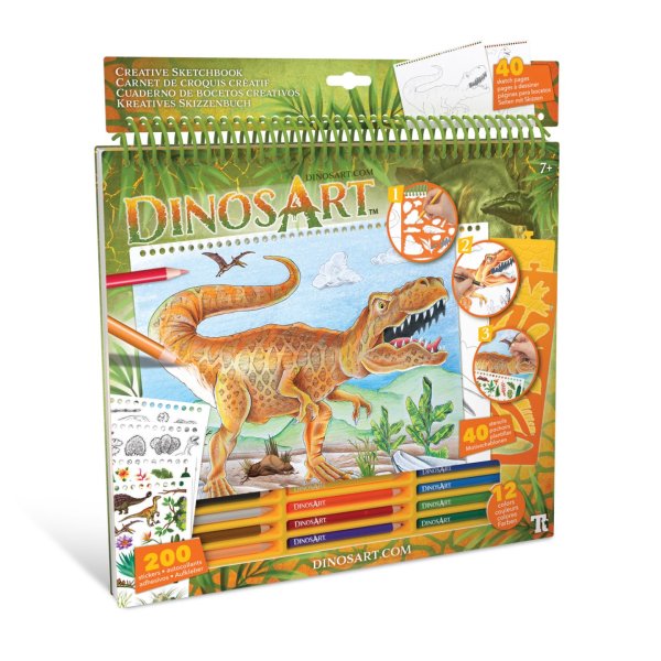 Серия Dino: Набор для раскрашивания (40 скетч страниц, 40 трафаретов, 12 цветных карандашей)