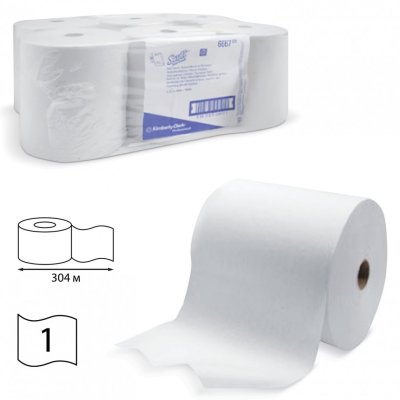 Полотенца бумажные рулонные Kimberly-Clark Scott комп. 6 шт. 304 м белые диспенсер 126122 (1)