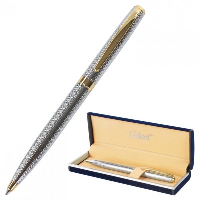 Ручка подарочная шариковая Galant Marburg корпус серебристый с гравировкой синяя 141015 (1)