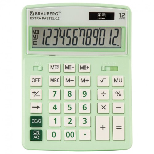Калькулятор настольный Brauberg Extra PASTEL-12-LG 206x155 мм 12 разр. мятный 250488 (1)