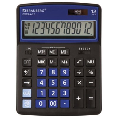 Калькулятор настольный Brauberg Extra-12-BKBU 12 разрядов 250472 (1)