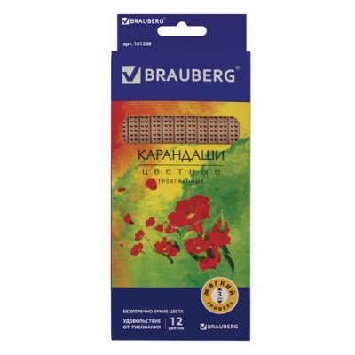 Карандаши цветные трехгранные Brauberg Цветы 12 цветов 181288 (6)