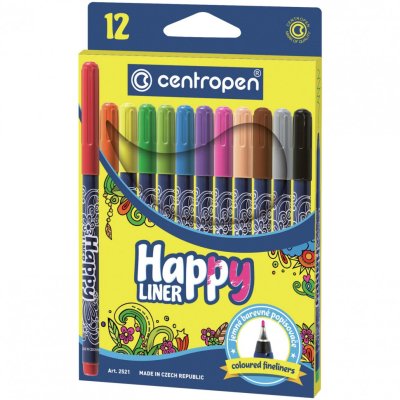 Ручки капиллярные линеры 12 ЦВЕТОВ CENTROPEN Happy Liner 0,3 мм, 143684 (1)