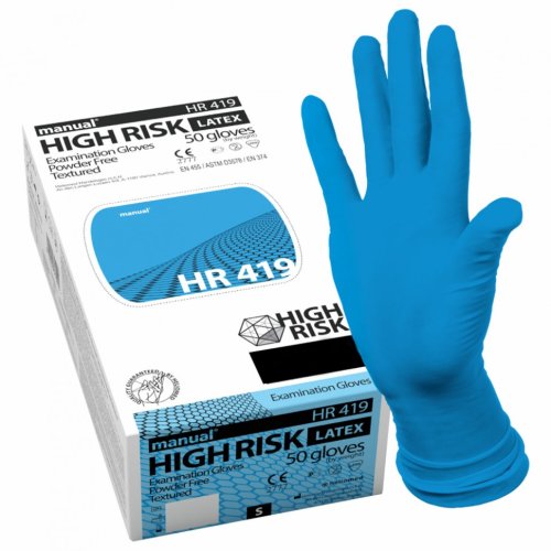 Перчатки латексные смотровые MANUAL HIGH RISK HR419 Австрия 25 пар 50 шт. размер M 631205 (1)