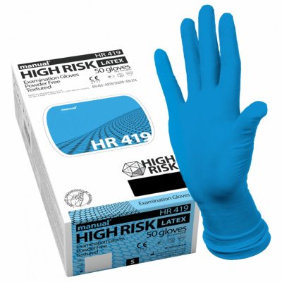Перчатки латексные смотровые MANUAL HIGH RISK HR419 Австрия 25 пар 50 шт. размер M 631205 (1)