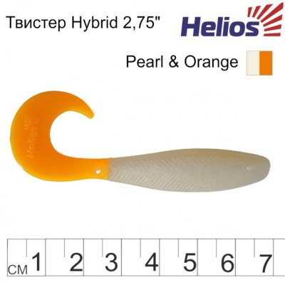 Твистер Helios Hybrid 3,15"/8,0 см, цвет Pearl & Orange 7 шт HS-14-019