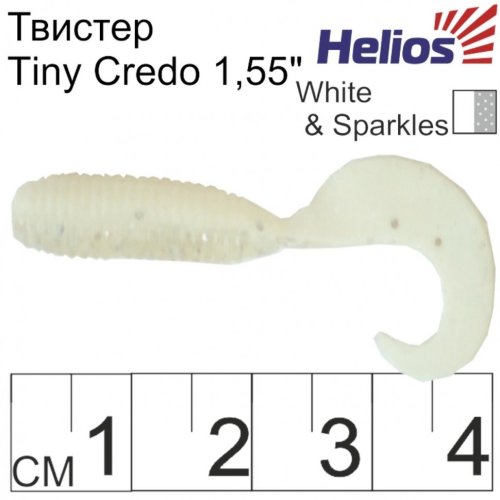 Твистер Helios Тiny Credo 1,55"/4 см, цвет White & Sparkles 12 шт HS-8-002