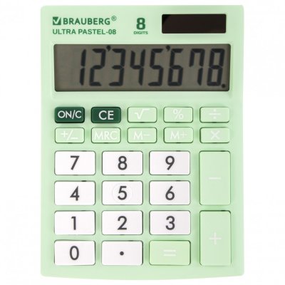 Калькулятор наст BRAUBERG ULTRA PASTEL-08-LG 154x115 мм 8 разр МЯТНЫЙ 250515 (1)