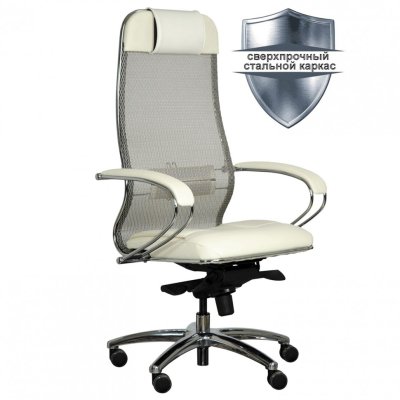 Кресло офисное МЕТТА SAMURAI SL-104 сверхпрочная ткань-сетка/экокожа бежевое 531529 (1)