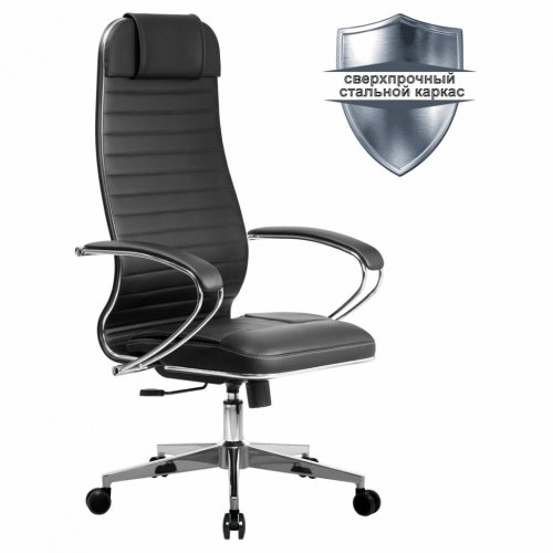 Кресло офисное МЕТТА К-6 хром экокожа сиденье и спинка мягкие черное 532453 (1)