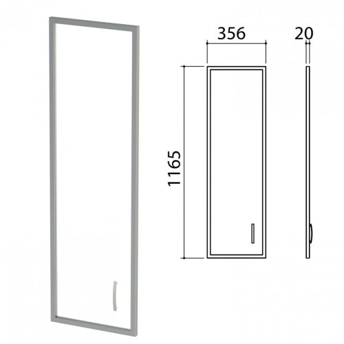 Дверь СТЕКЛО в алюминиевой рамке Приоритет левая 356х20х1165 мм БЕЗ ФУРН. К-939 640424 (1)