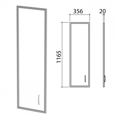 Дверь СТЕКЛО в алюминиевой рамке Приоритет левая 356х20х1165 мм БЕЗ ФУРН. К-939 640424 (1)
