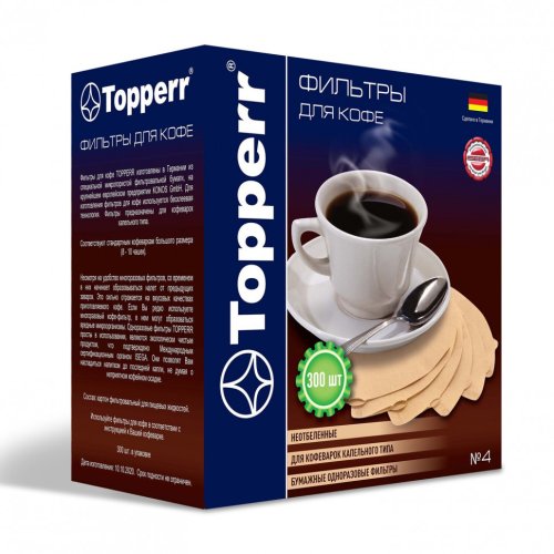 Фильтр TOPPERR №4 для кофеварок бумажный неотбеленный 300 штук 3047 456422 (1)