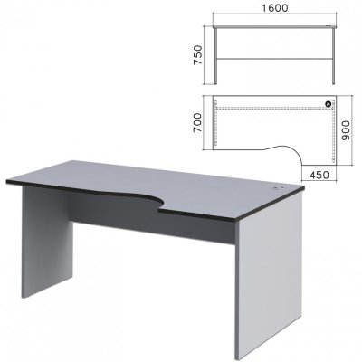 Стол письменный эргономичный Монолит 1600х900х750 мм правый цвет серый СМ6.11/640106 (1)