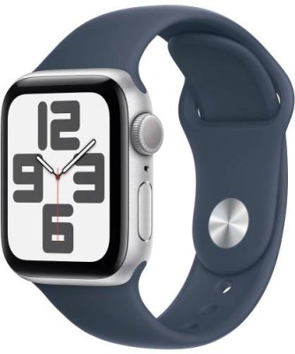 Apple Watch SE 2023, 40 мм, корпус из алюминия серебристого цвета, спортивный ремешок цвета «грозовой синий», размер S/M / Watch SE 2023 | Электроника | V4.Ru: Маркетплейс