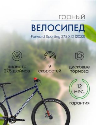 Горный велосипед Forward Sporting 27.5 X D, год 2022, цвет Синий-Красный, ростовка 17 / Велосипеды Горные | Спорт и отдых | V4.Ru: Маркетплейс