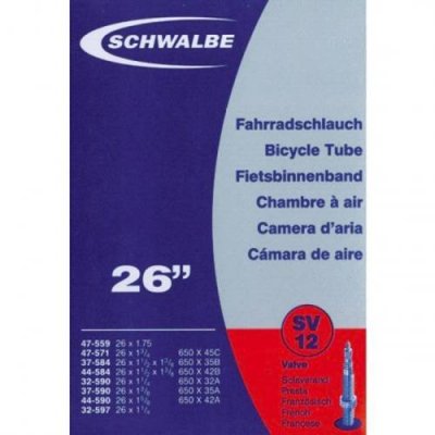 Велокамера Schwalbe SV12, 26"х1 1/4-1.75, 32/47-559/590, Presta 40mm, 10423343 / Камеры для велосипеда | Спорт и отдых | V4.Ru: Маркетплейс