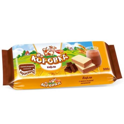 Вафли Коровка с шоколадной начинкой, Рот Фронт, 300 гр. Вафли / Продукты питания | V4.Market