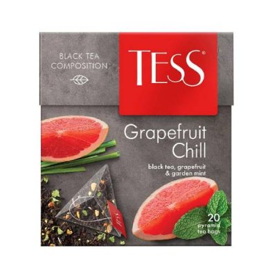 Чай черный Tess Grapefruit Chill с цедрой грейпфрута и мятой, в пирамидках, 20 шт. На выпускной / Продукты питания | V4.Market