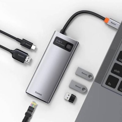 Адаптер Baseus 6 в 1 Starjoy Type-C HUB на USB 3.0*3/PD/SD/TF (BS-OH042) (Space Gray) / Адаптеры и переходники | Электроника | V4.Ru: Маркетплейс