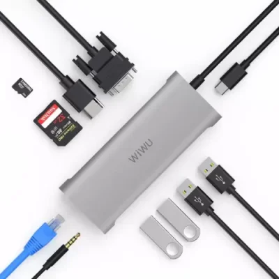 Адаптер WIWU Alpha 11 в 1 USB-C HUB на USB 3.0*3/USB 2.0/Type-C/SD/HDMI/Micro SD/RJ45/3.5 Stereo/VGA (A11) (Gray) / Адаптеры и переходники | Электроника | V4.Ru: Маркетплейс