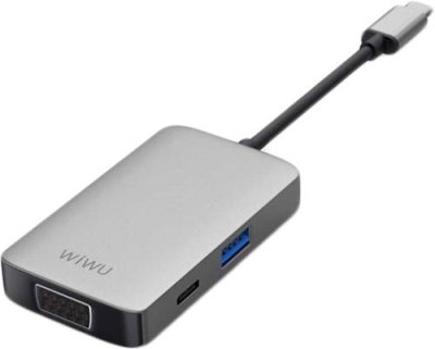 Адаптер Wiwu Alpha USB-C 5 в 1 на USB 3.0/Type-C/HDMI/VGA/Stereo (A513HVP) (Grey) Адаптеры и переходники / Электроника | V4.Market