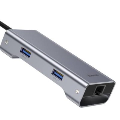 Адаптер Baseus Multi-functional Type-C на USB 3.0 х 3/HD4K/RJ45/PD (Deep Gray) Адаптеры и переходники / Электроника | V4.Market