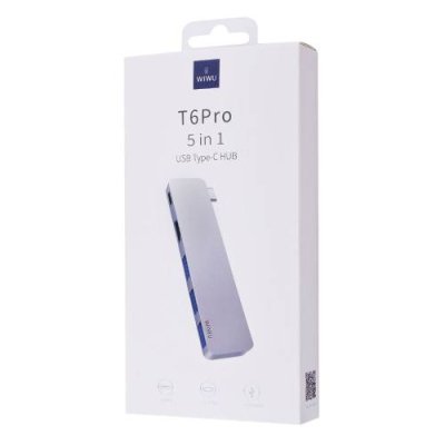 Адаптер Wiwu T6Pro Type-C 5 в 1 на USB 3.0/HDMI/PD (Grey) Адаптеры и переходники / Электроника | V4.Market