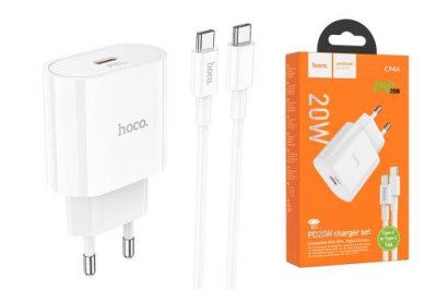 Сетевое зарядное устройство Hoco (C94A) Metro Type-C/PD20W+QC3.0 charger (EU) 3000mA + кабель Type-C (белый) Сетевые зарядные устройства / Электроника | V4.Market